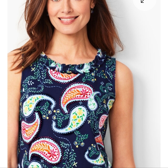 TALBOTS Pleat-Neck Shift 100% Cotton Dress Size Medium, Preppy, Paisley Print - Picture 10 of 11